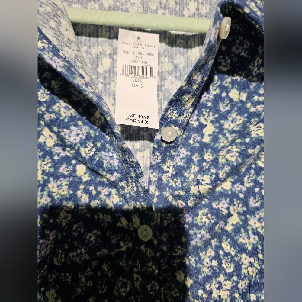 American Eagle Outfitters NWT Blue Floral Dress Knee Length Size Large - Picture 3 of 4